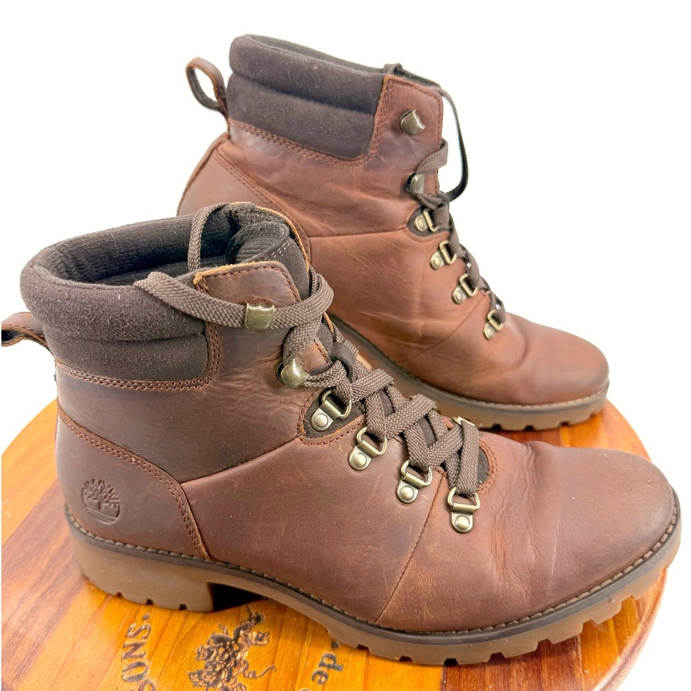 Timberland Brown Leather Hiking Boots Women's Size 7.5 Lace Up Ankle Boots